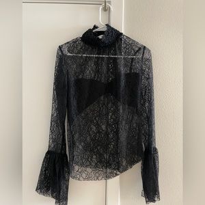 ZARA see though black lace shirt with coverup